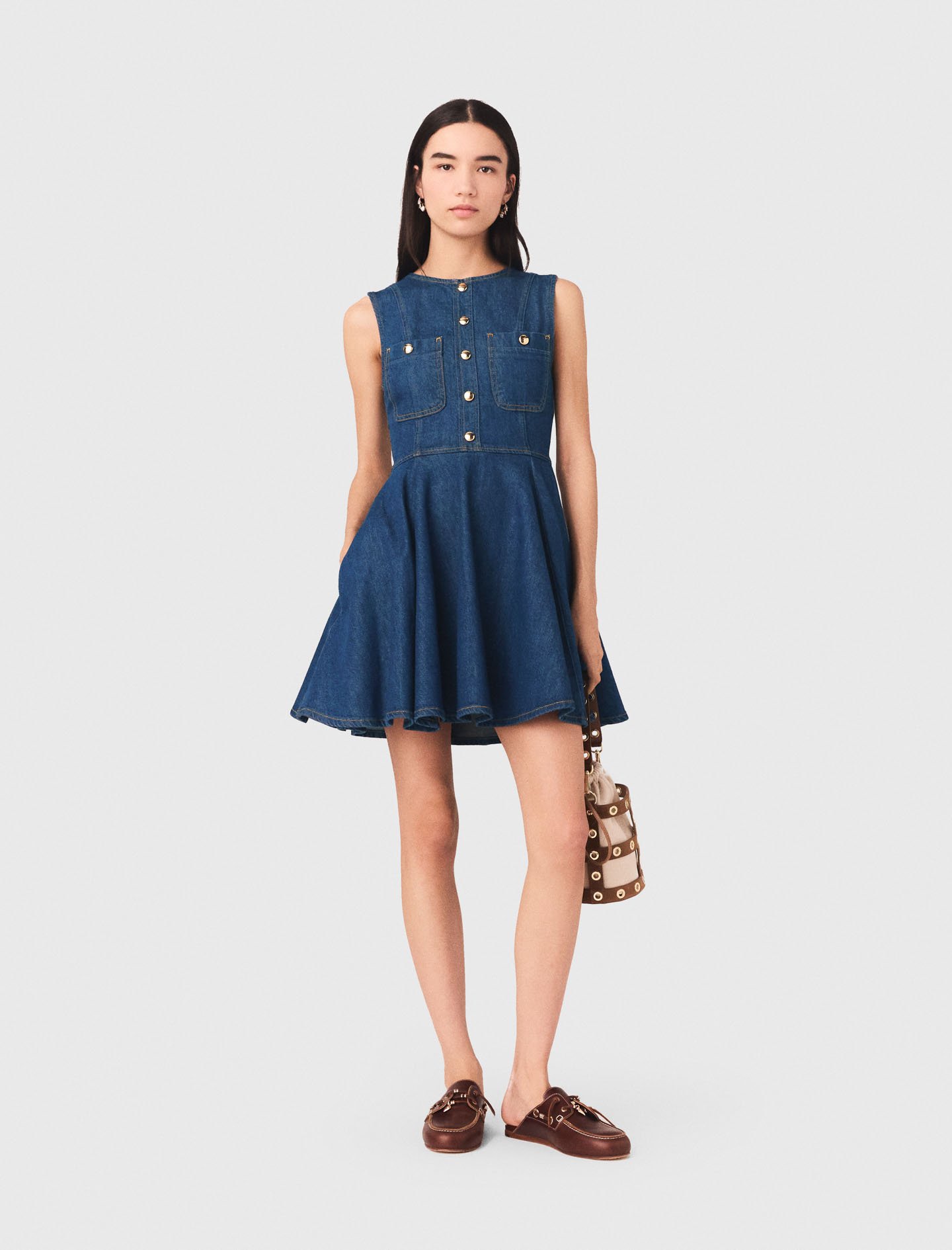 Woman's cotton Short flared denim dress for Spring/Summer, size Extra Small, in color Navy / Blue