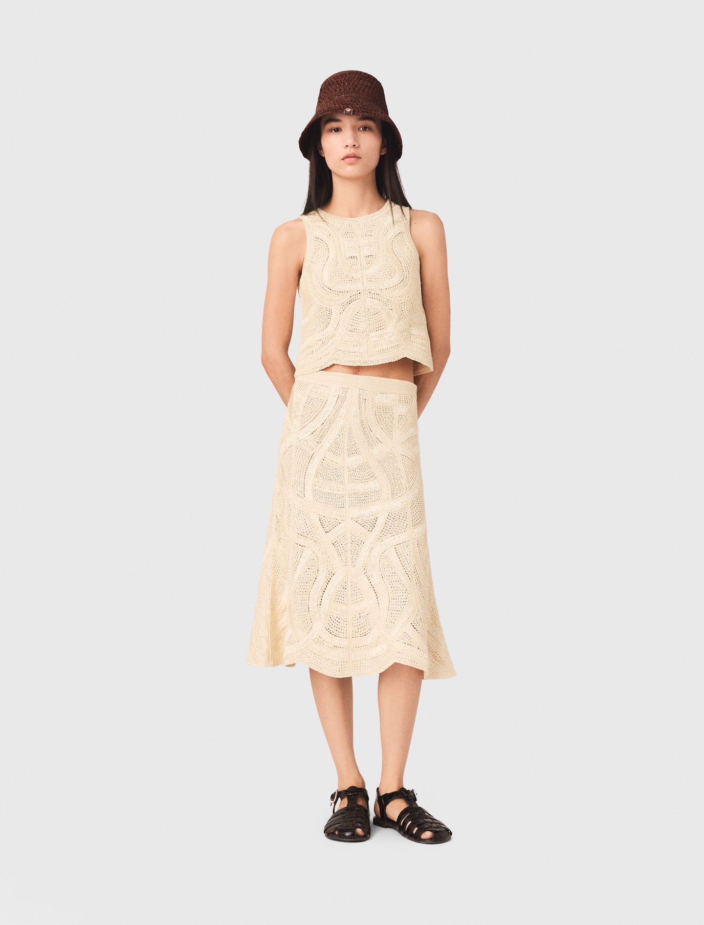 Woman's polyester Long crochet skirt for Spring/Summer, size Extra Extra Large, in color Beige /