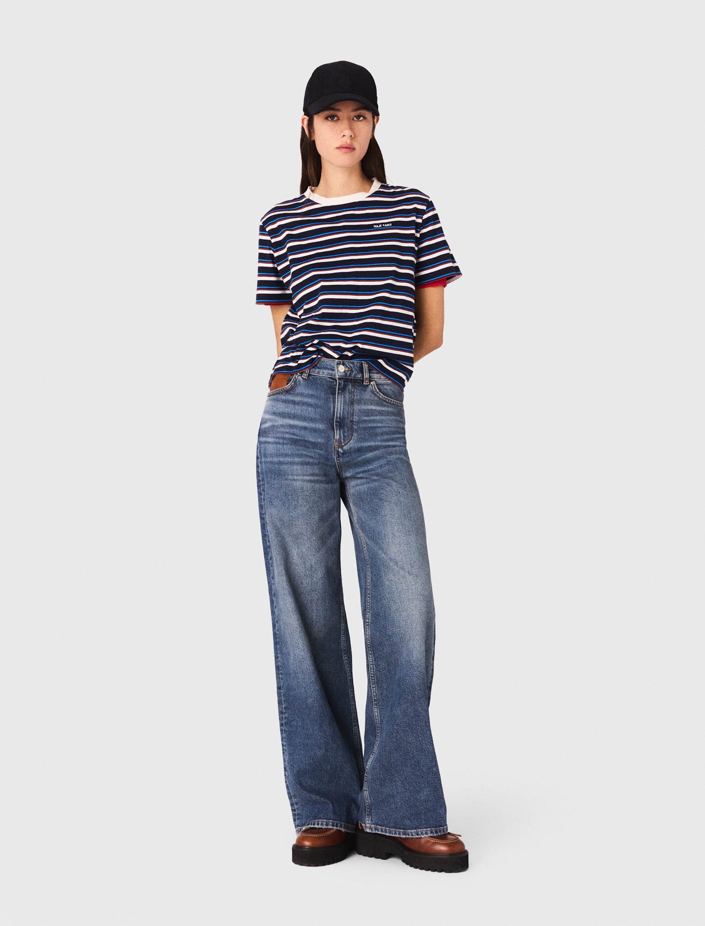 Woman's cotton Wide-leg jeans for Fall/Winter, size Extra Extra Large, in color Blue /