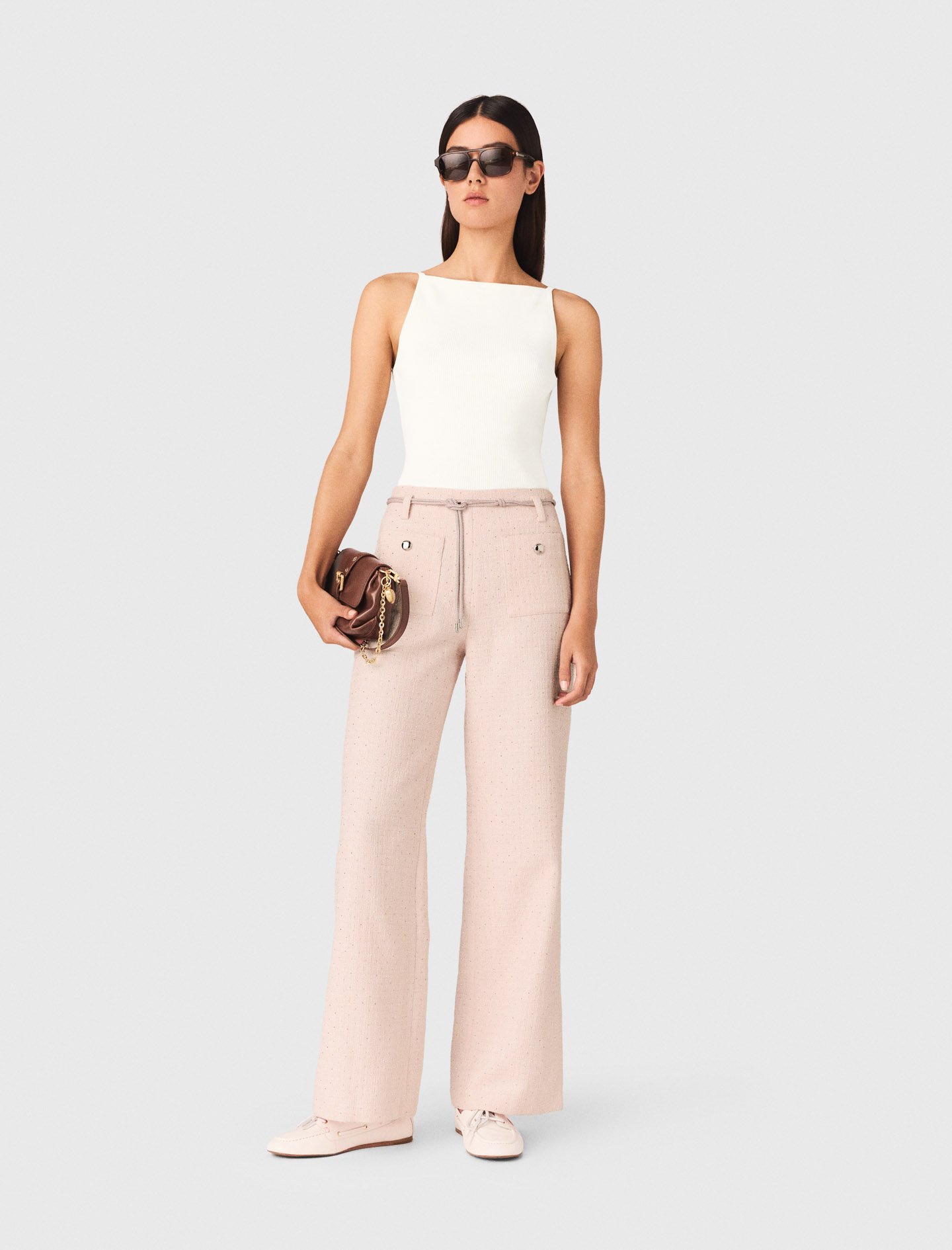 Woman's polyester Tweed trousers for Spring/Summer, size Extra Small, in color Pink / Red