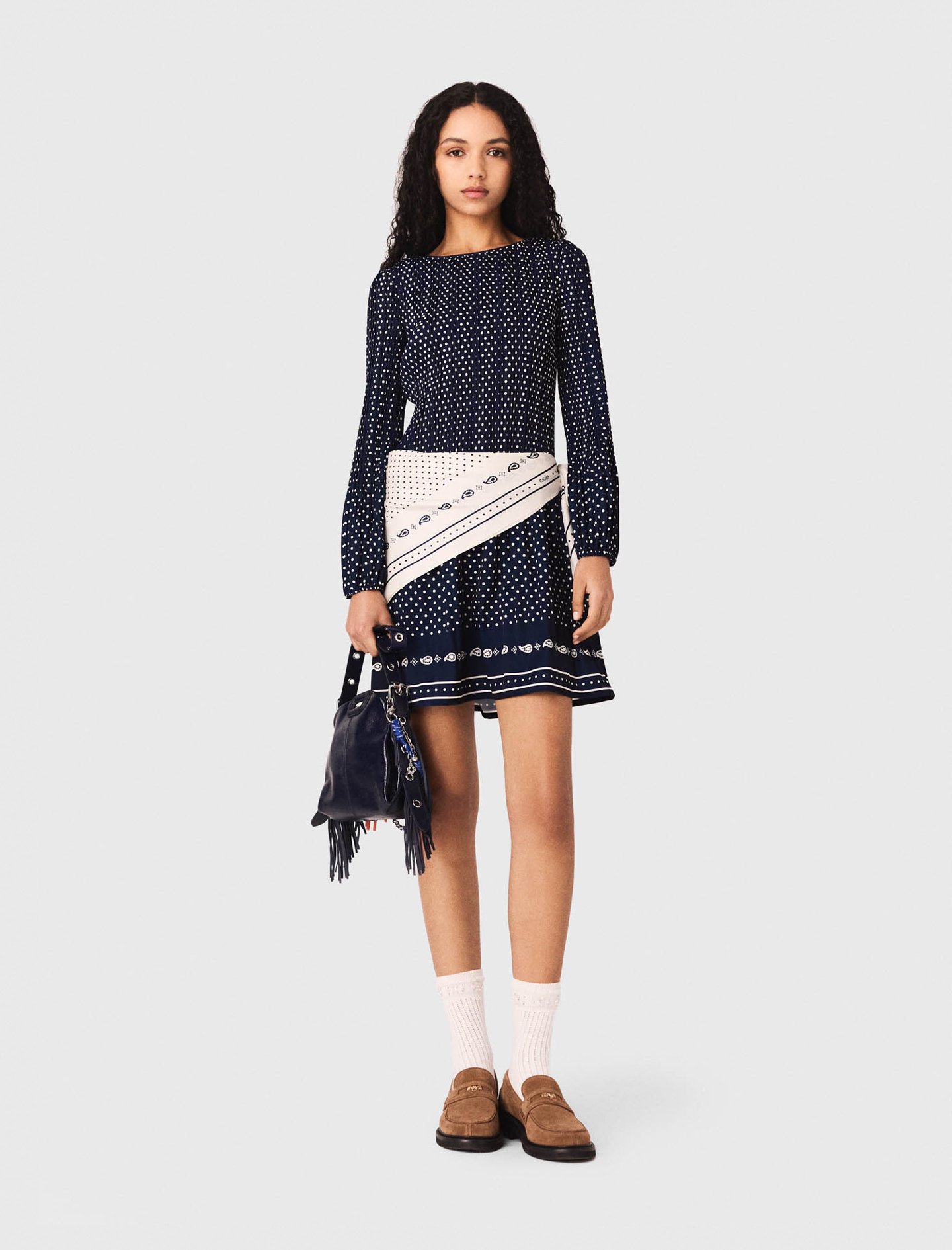 Woman's polyester Bandana print pleated dress for Spring/Summer, size Large, in color Navy Dot Bandana Print /
