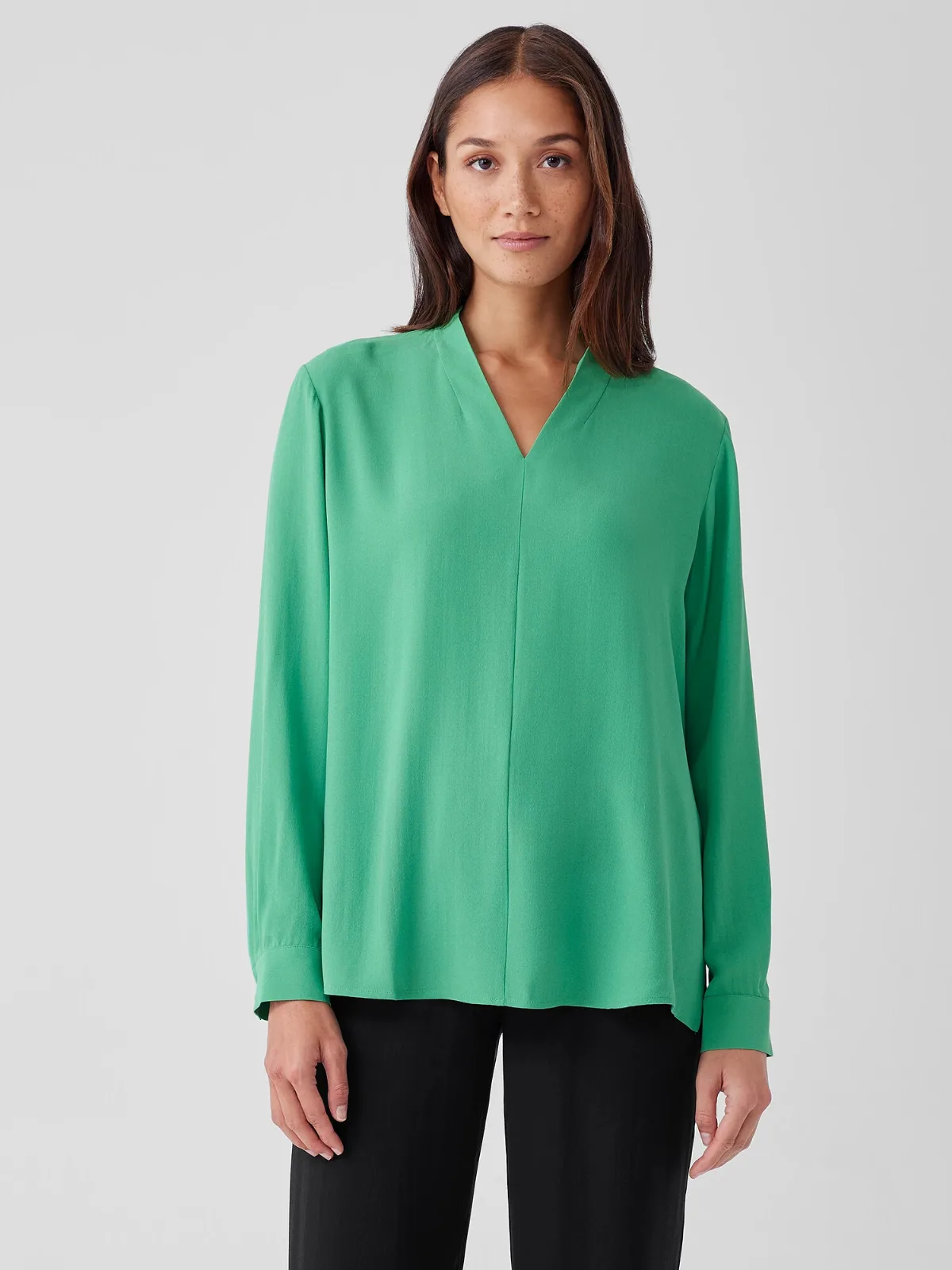 Silk Georgette Crepe V-Neck Top by EILEEN FISHER