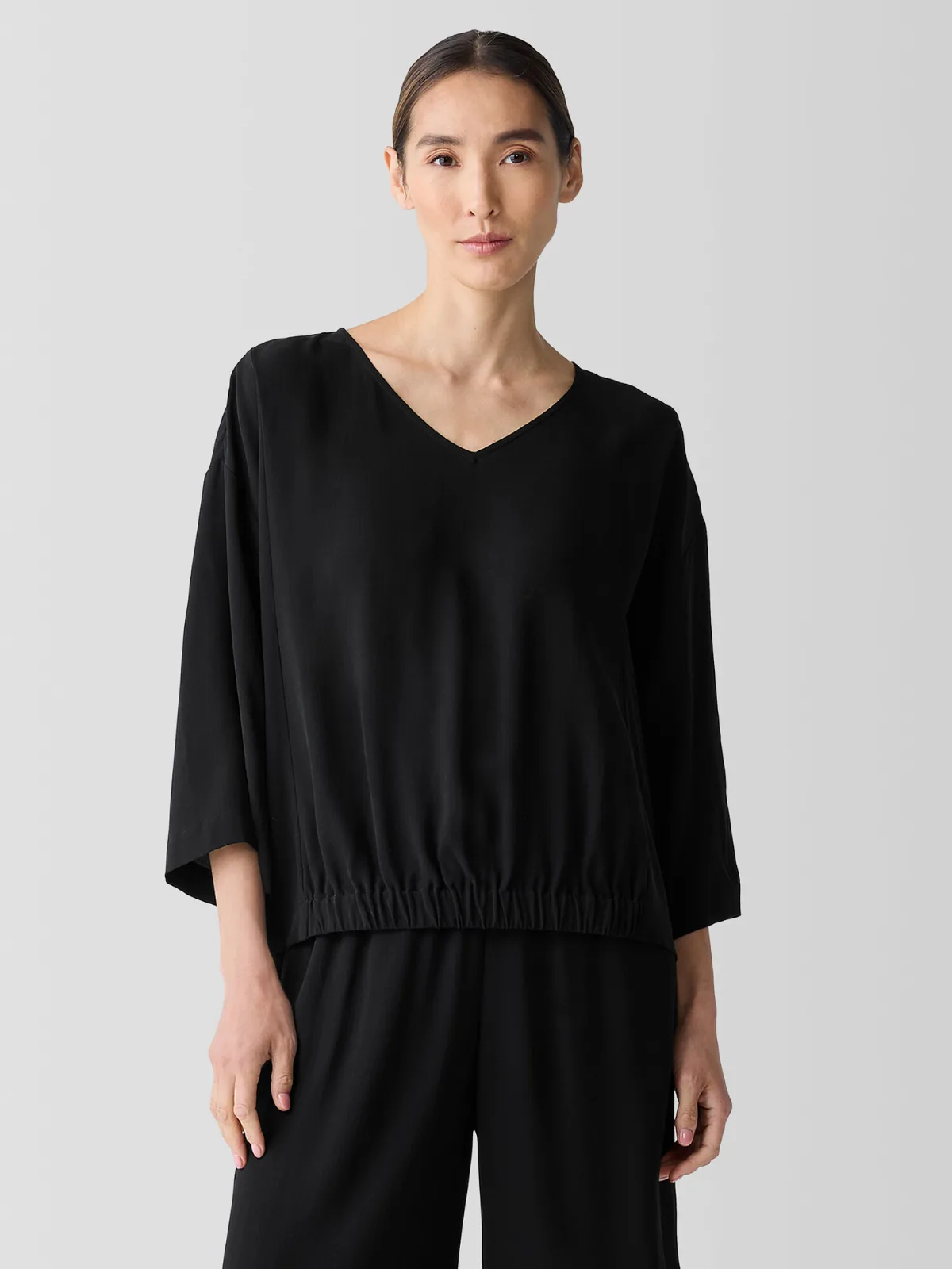 Silk Georgette Crepe V-Neck Top