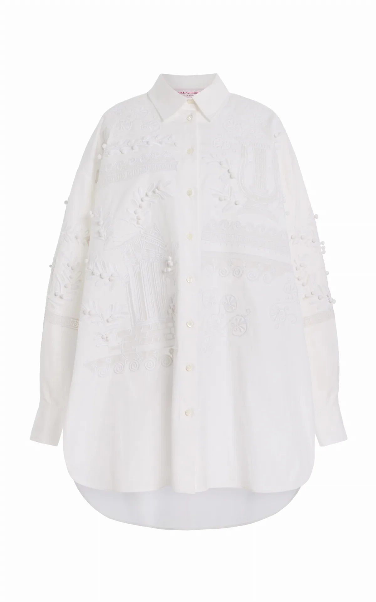 Embroidered Stretch-Cotton Button-Down Top