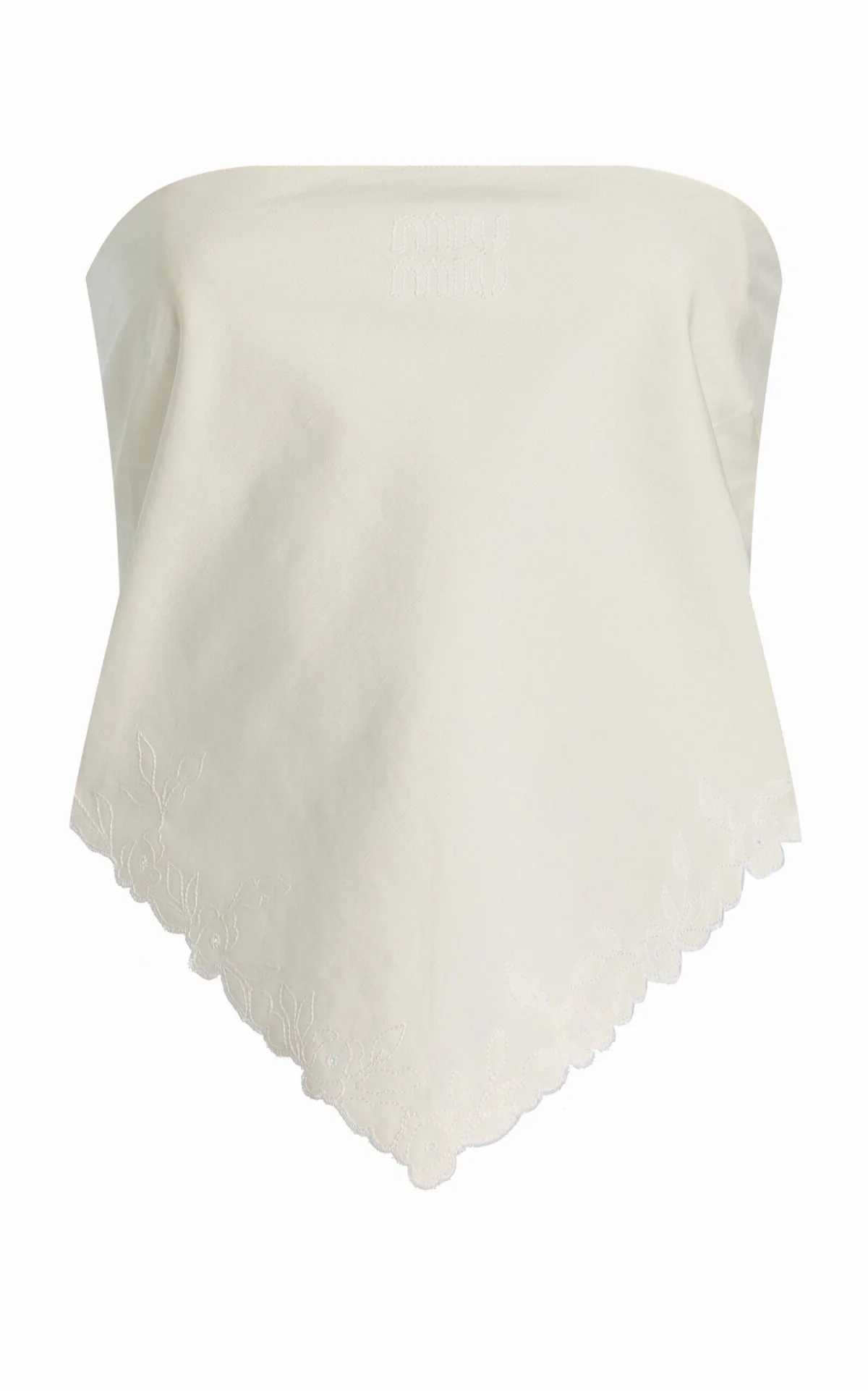 Strapless Embroidered Cotton-Linen Bandana Top