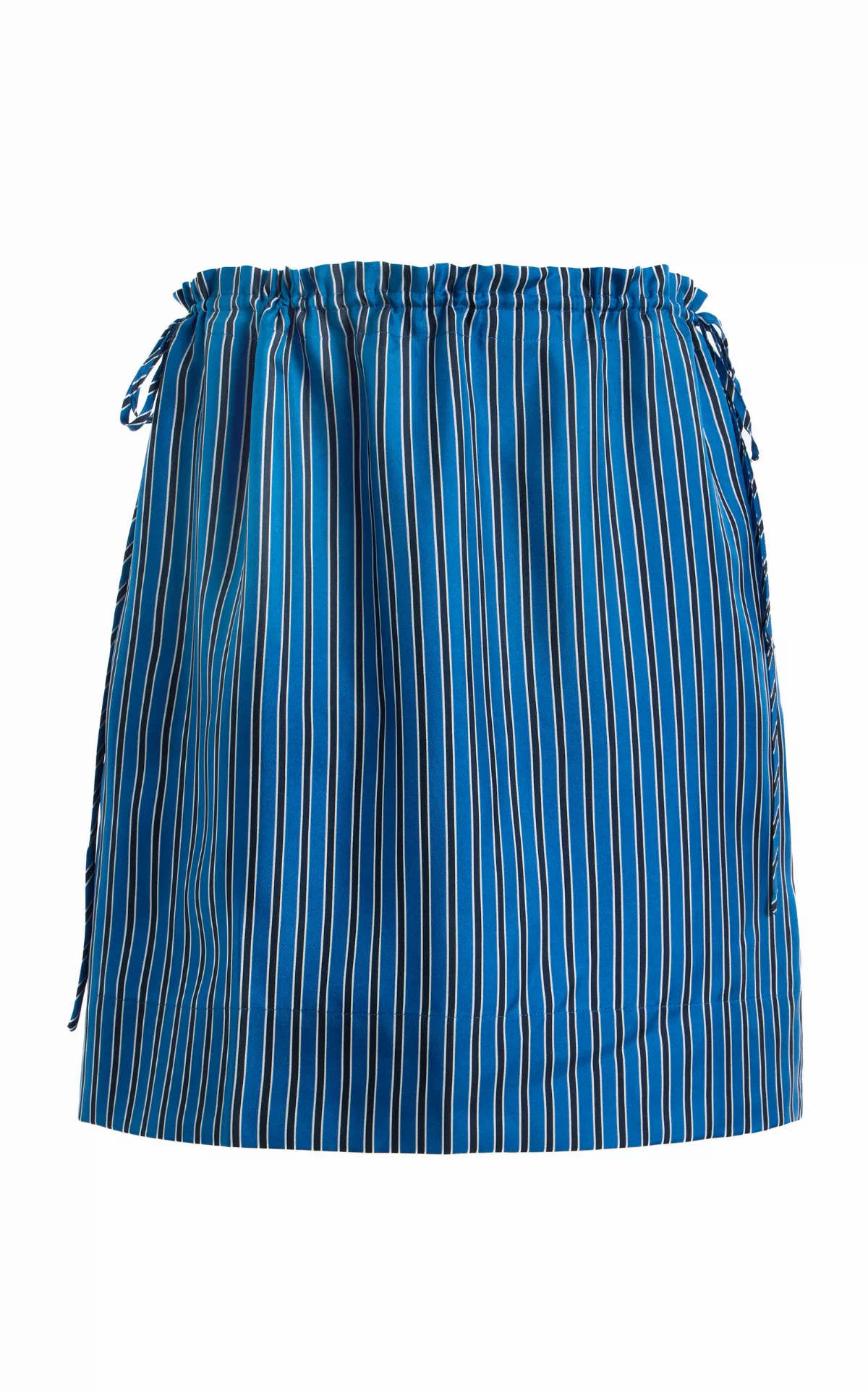 Drawstring Striped Silk Mini Skirt