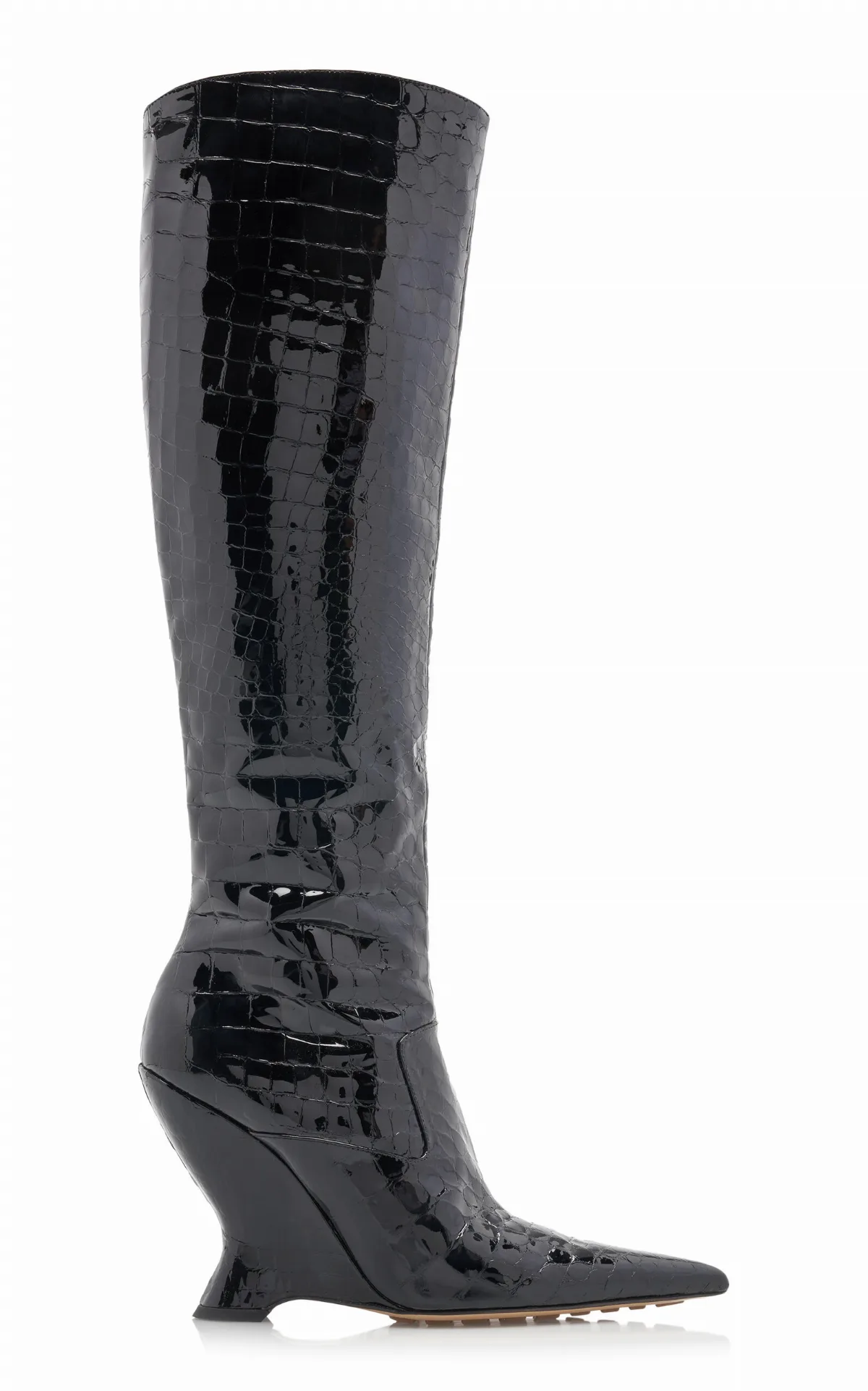 Punta Gloss Croc Leather Boots by Bottega Veneta