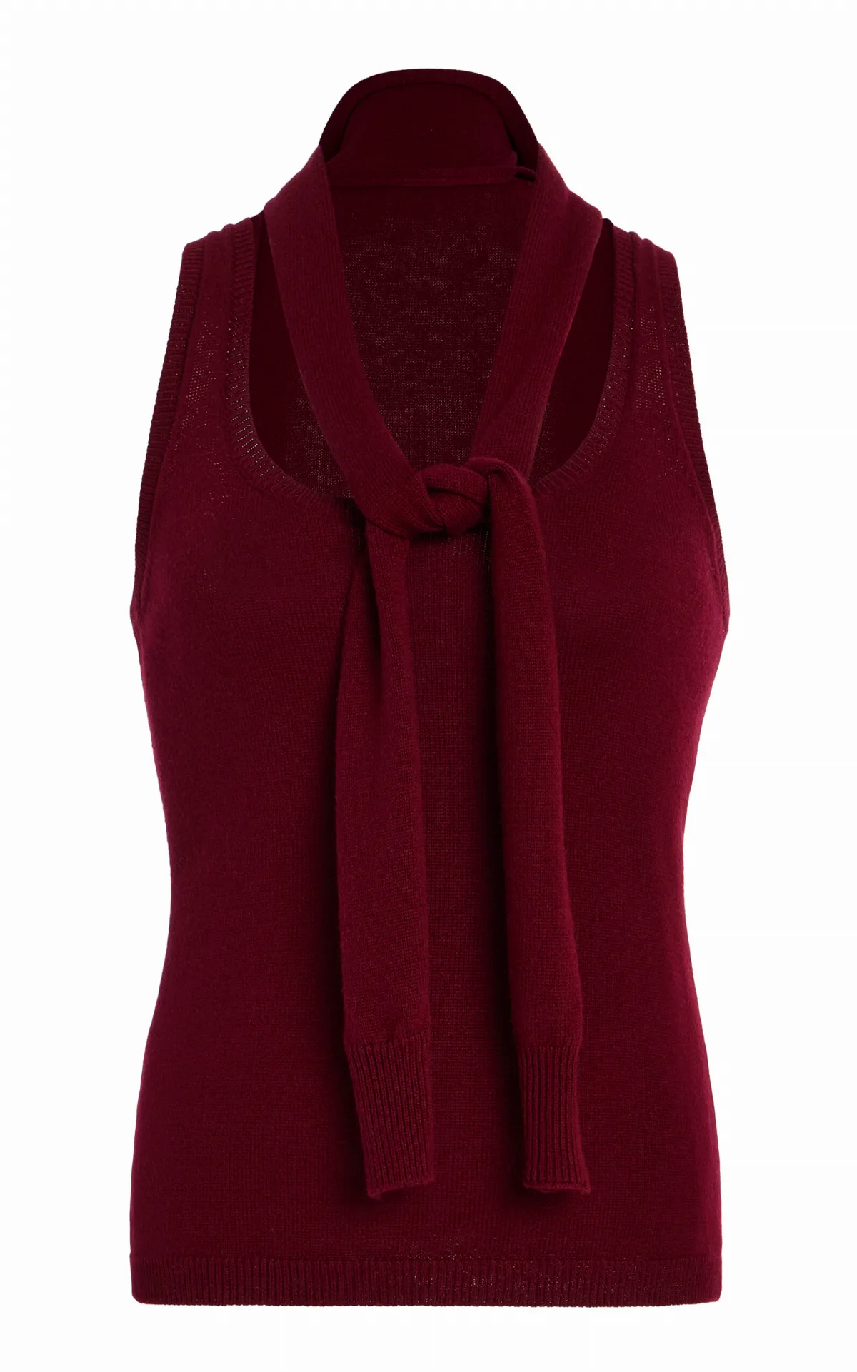 Scarf-Neck Knit Wool-Cotton Tank Top