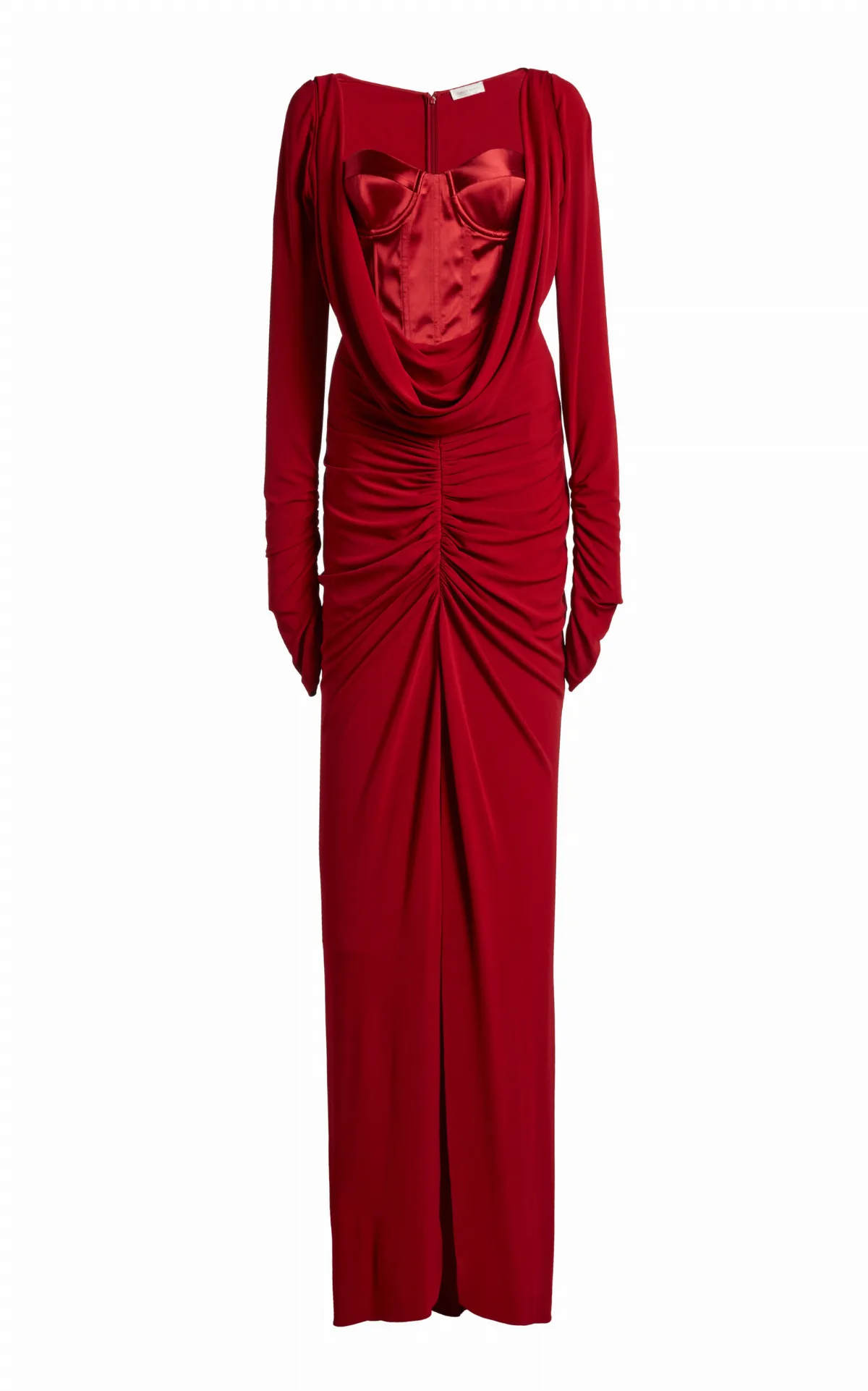 Satin & Jersey Long Sleeves Long Dress With Flower