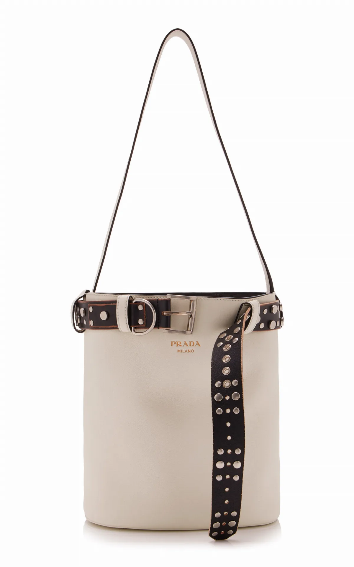 Buckle Leather Bucket Bag by Prada