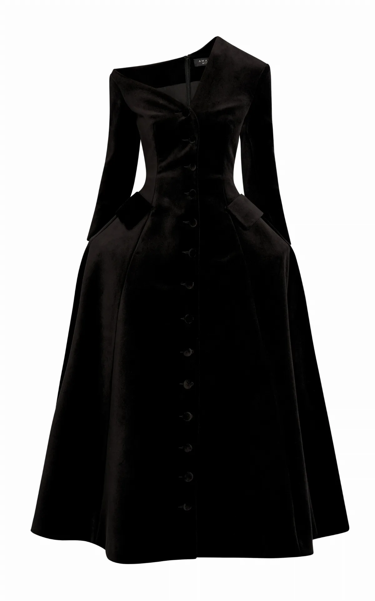 Cotton Off-the-Shoulder Basque Midi Dress by A.W.A.K.E. MODE