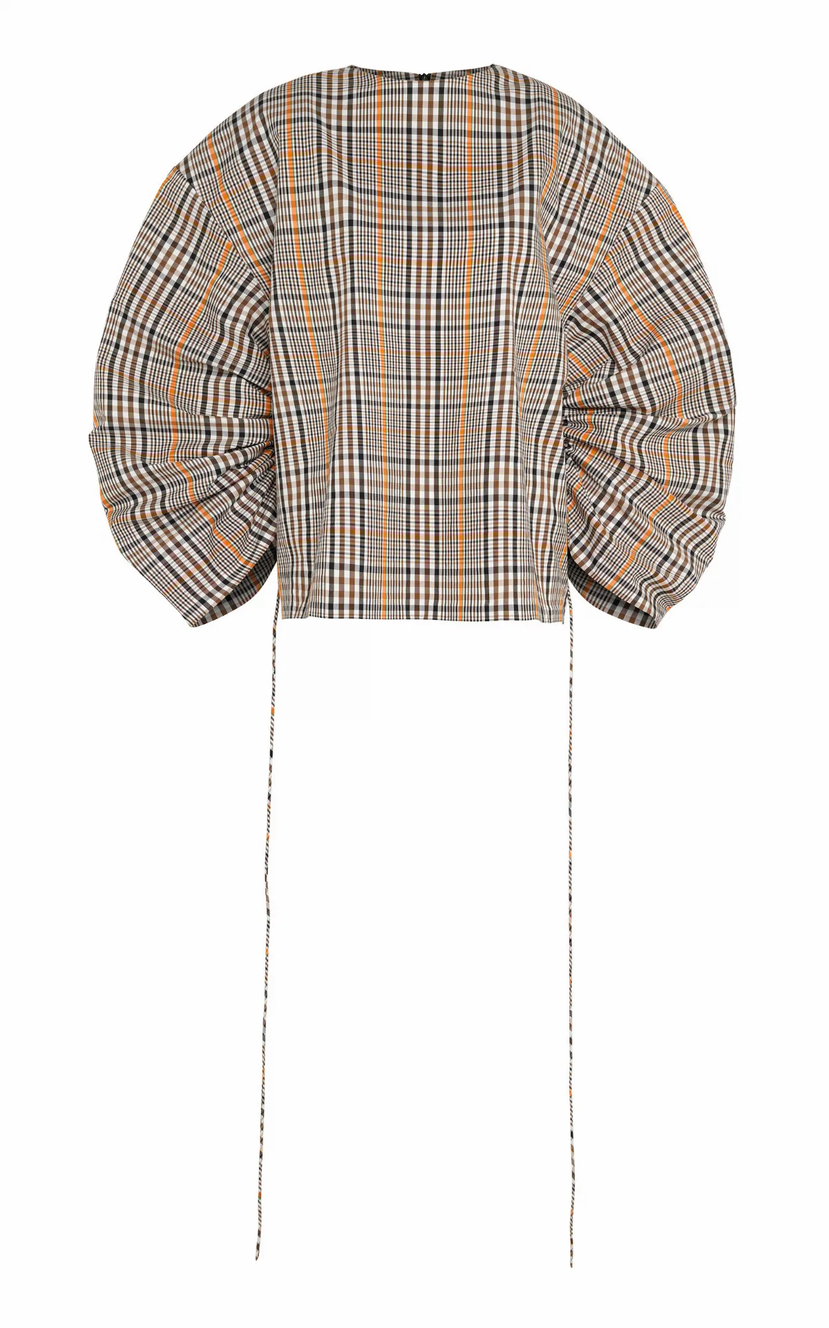 Puff-Sleeve Cotton-Blend Plaid Top