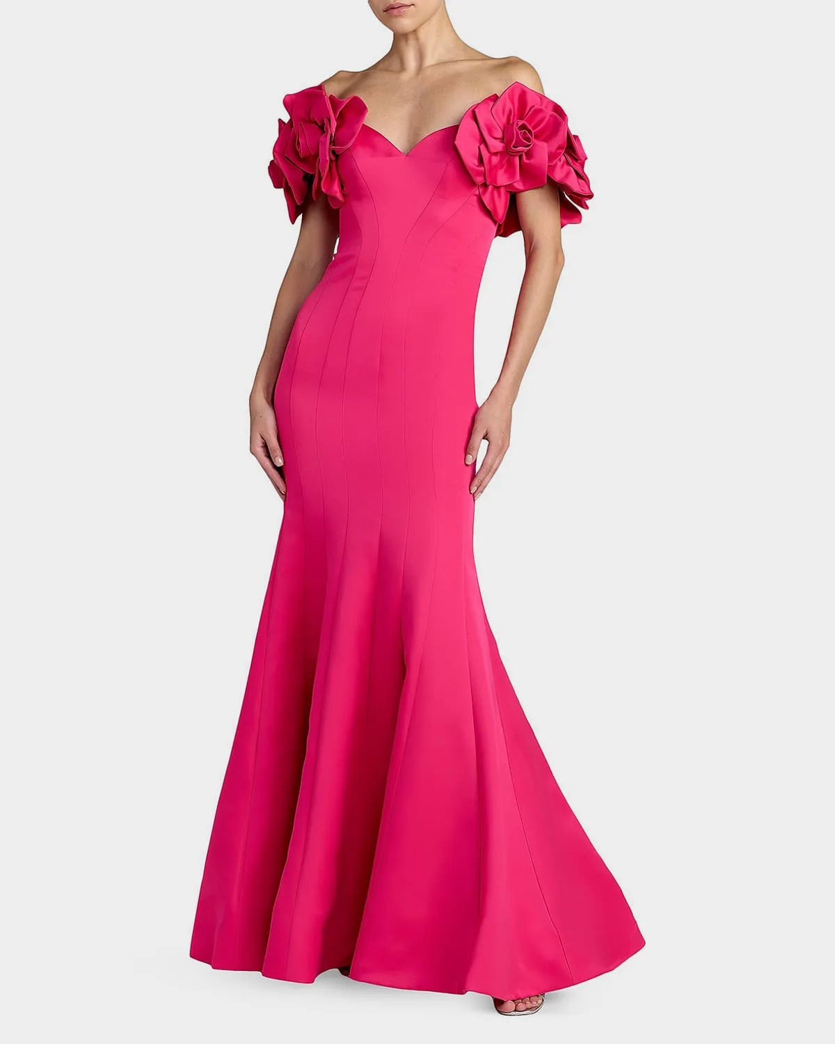 Embellished Satin Off-Shoulder Trumpet Gown