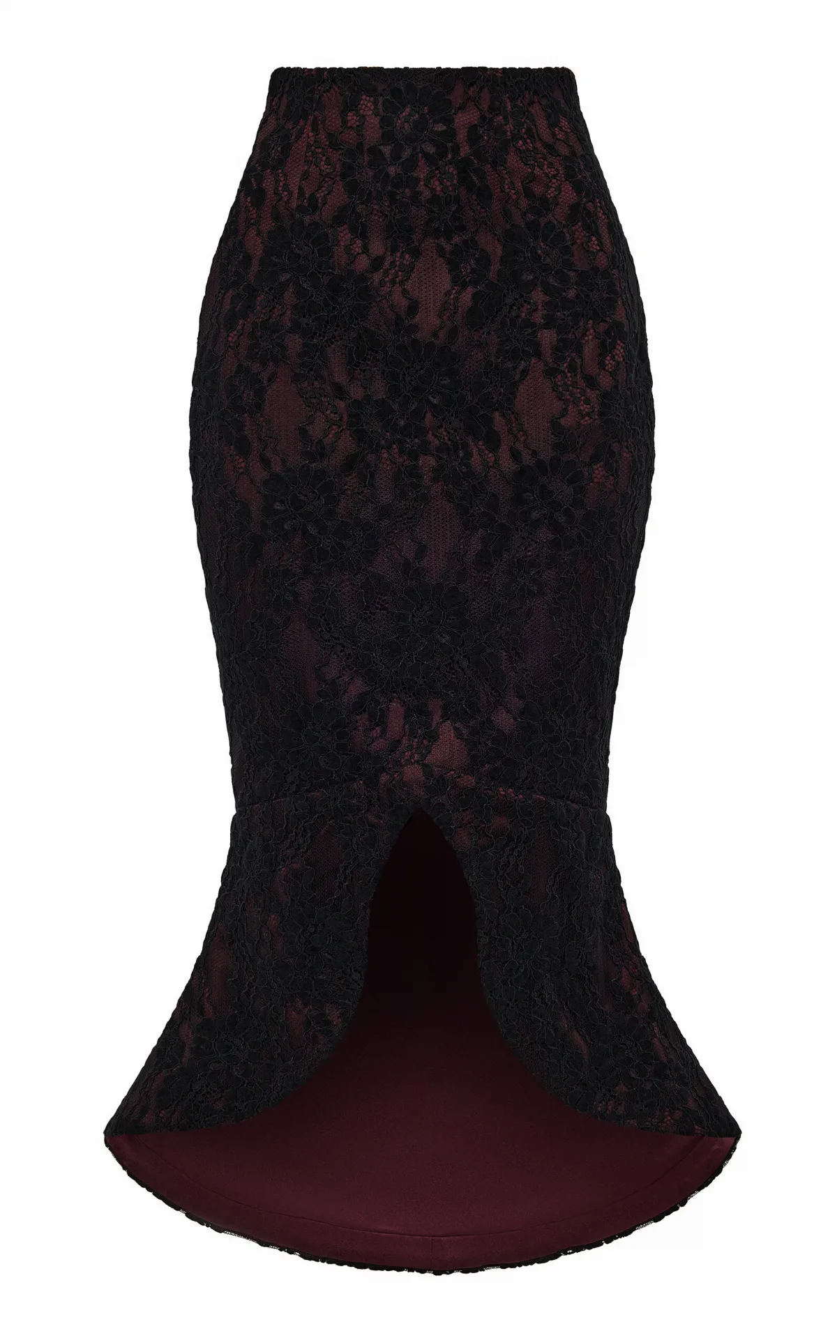 Asymmetric Lace & Satin Midi Skirt