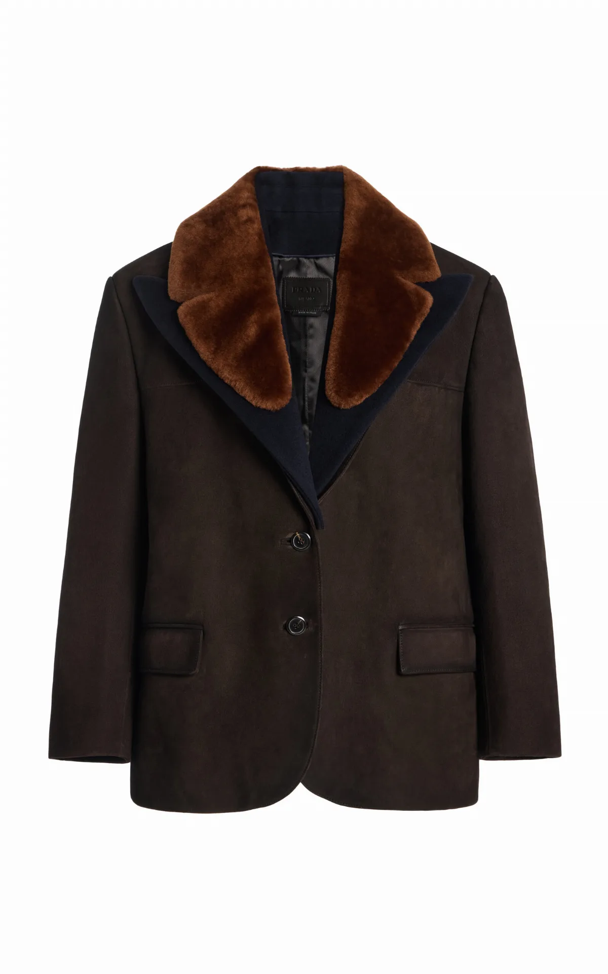Shearling-Trimmed Suede Caban Jacket