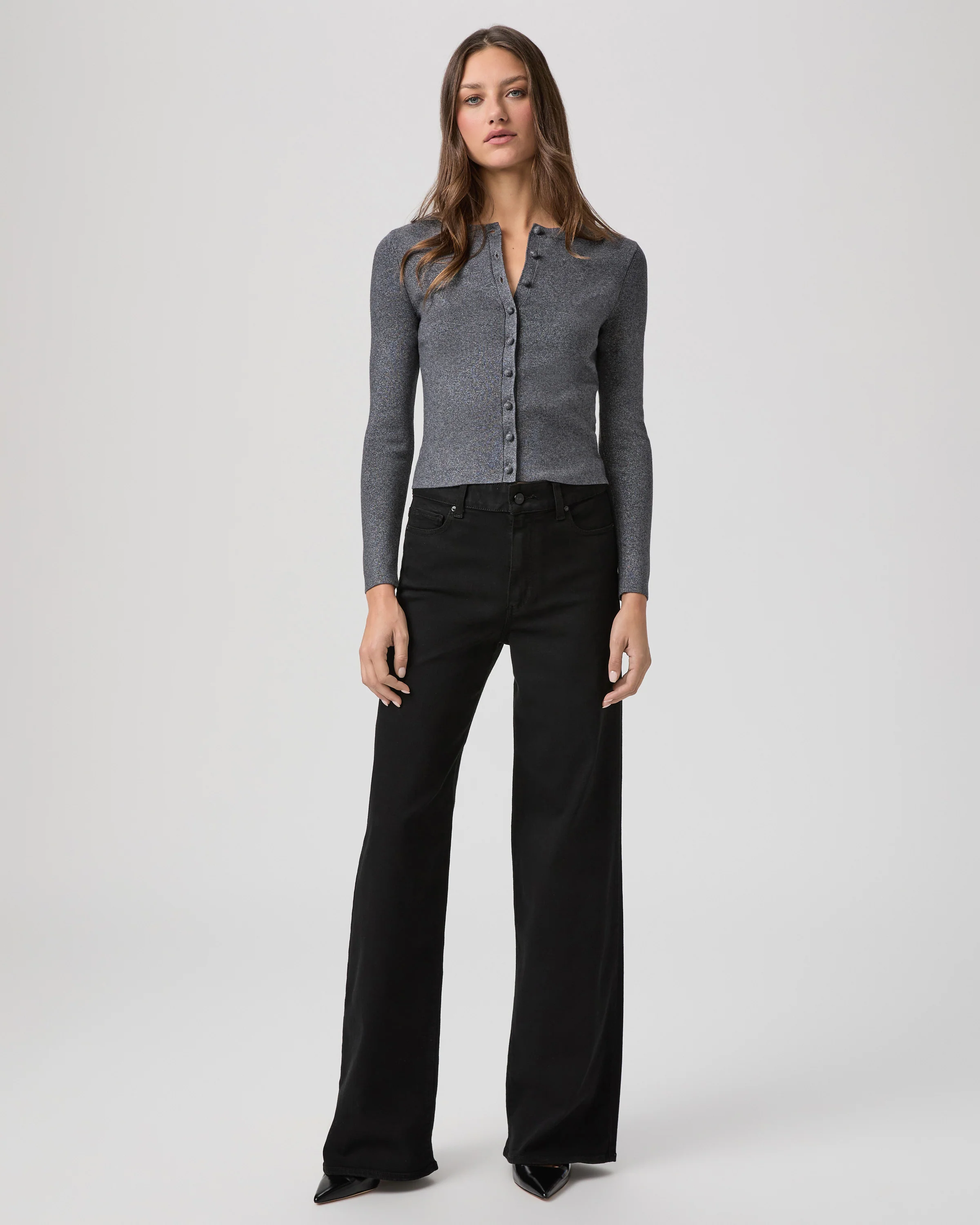 Anessa 33 Inch Wide Leg High Rise Pant - Black Shadow