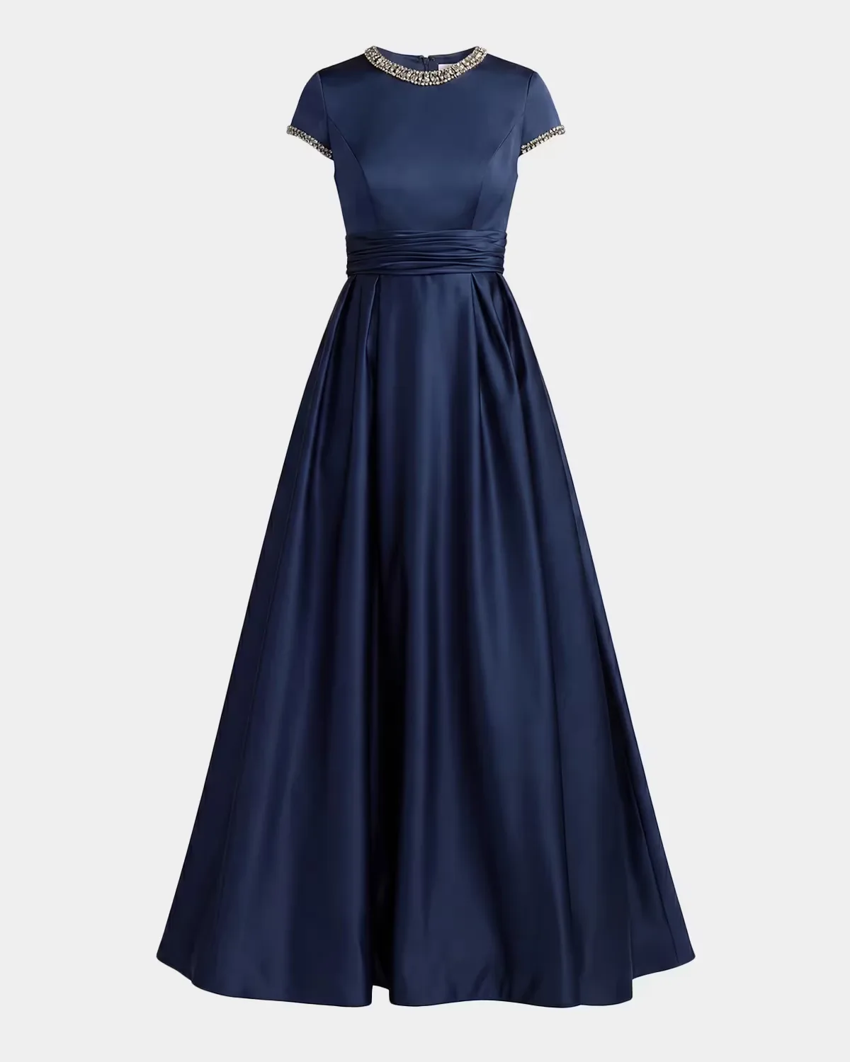 Embellished Satin Cap-Sleeve Gown