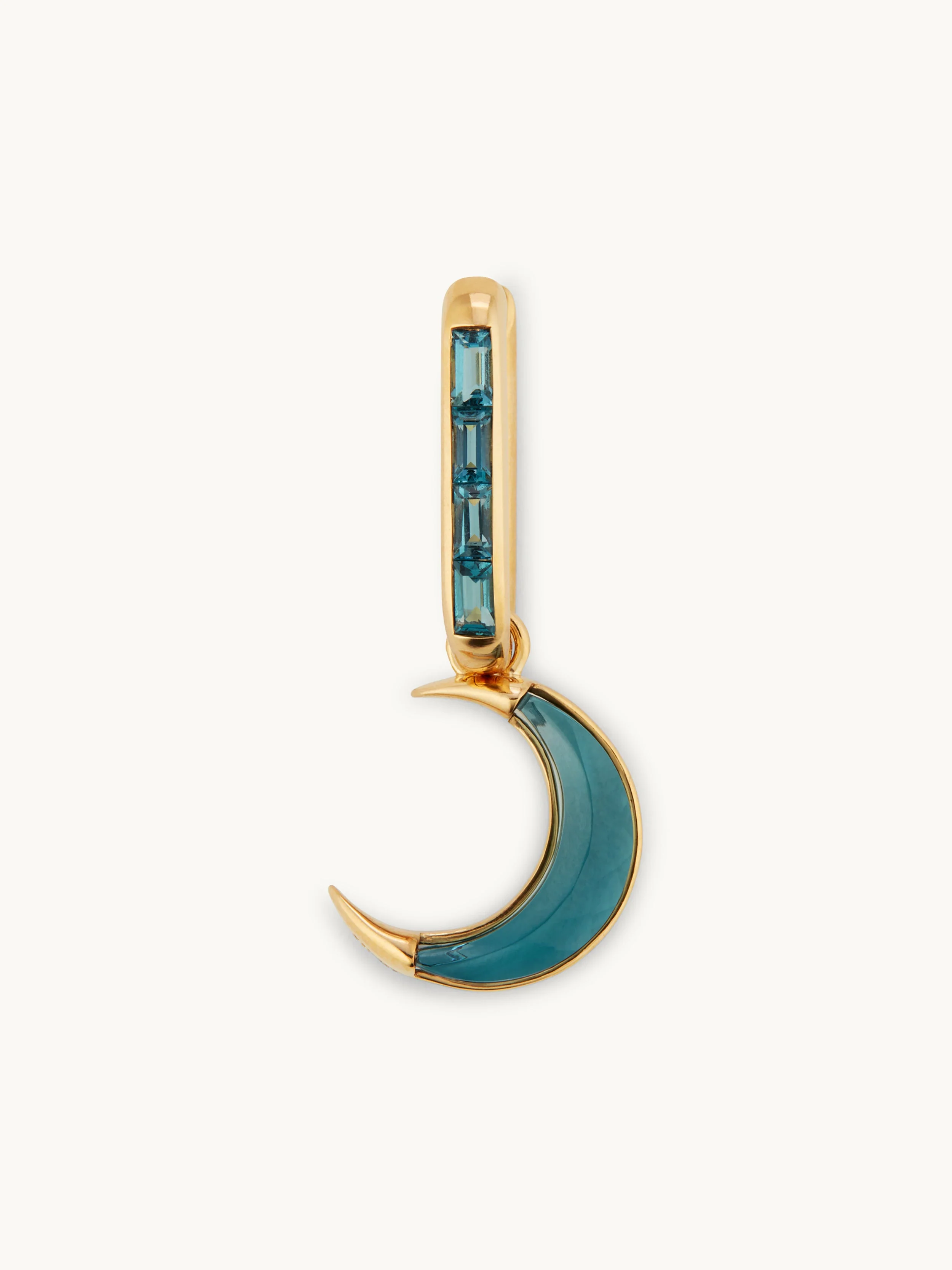 Small Baguette Fob and Blue Topaz Crescent 18k Yellow Gold / Blue Topaz