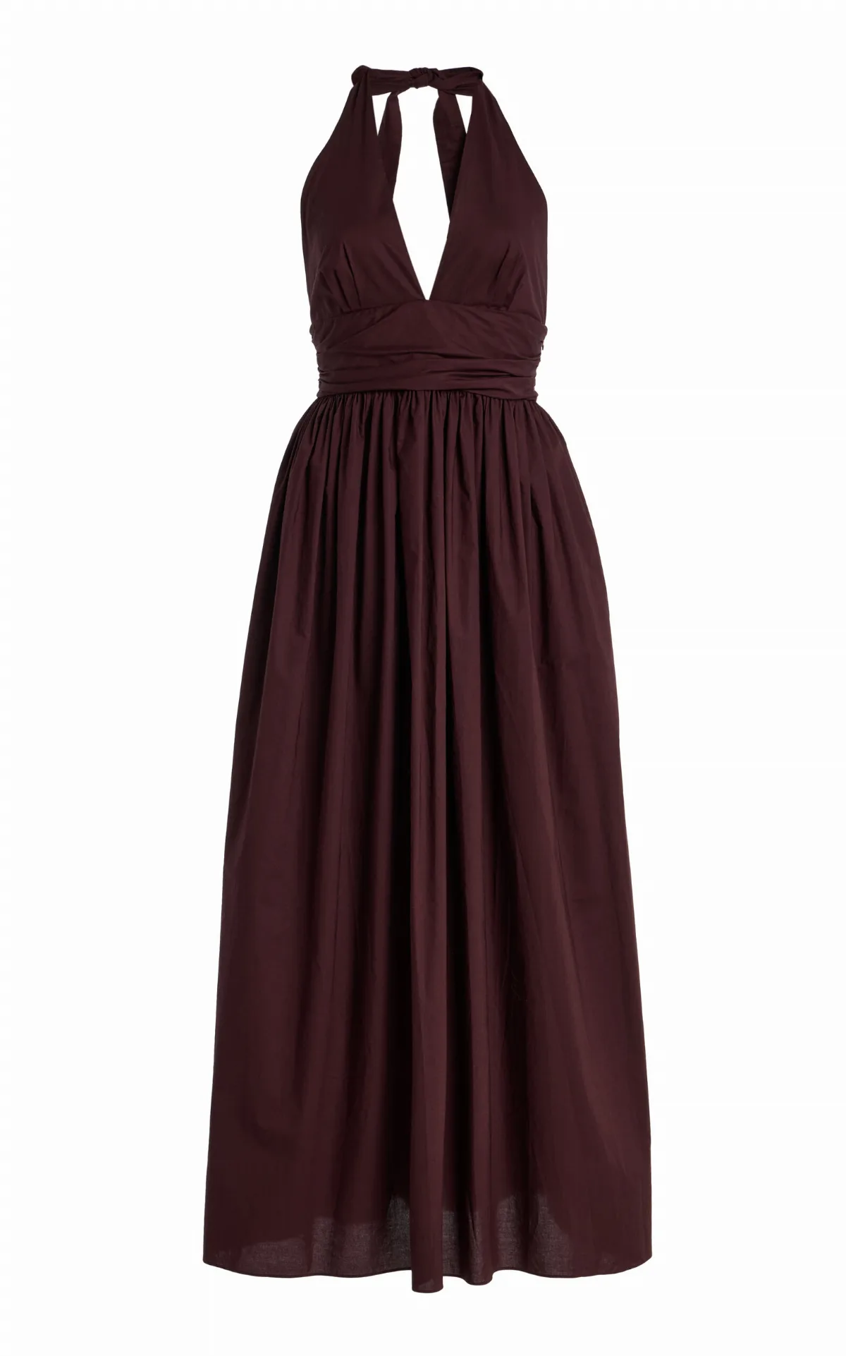 Plunge Cotton Maxi Halter Dress