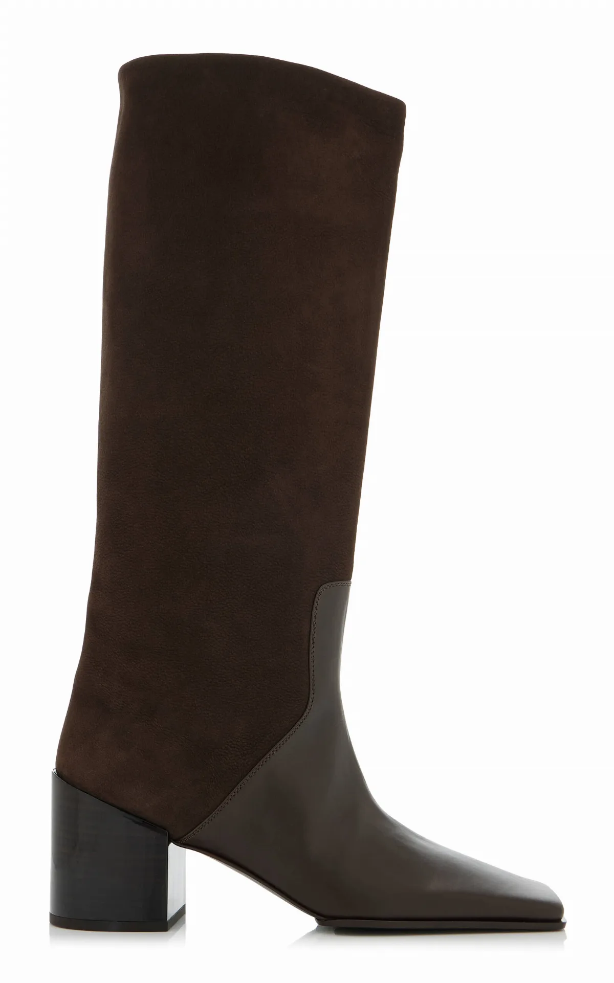Square Nubuck and Leather Knee Boots