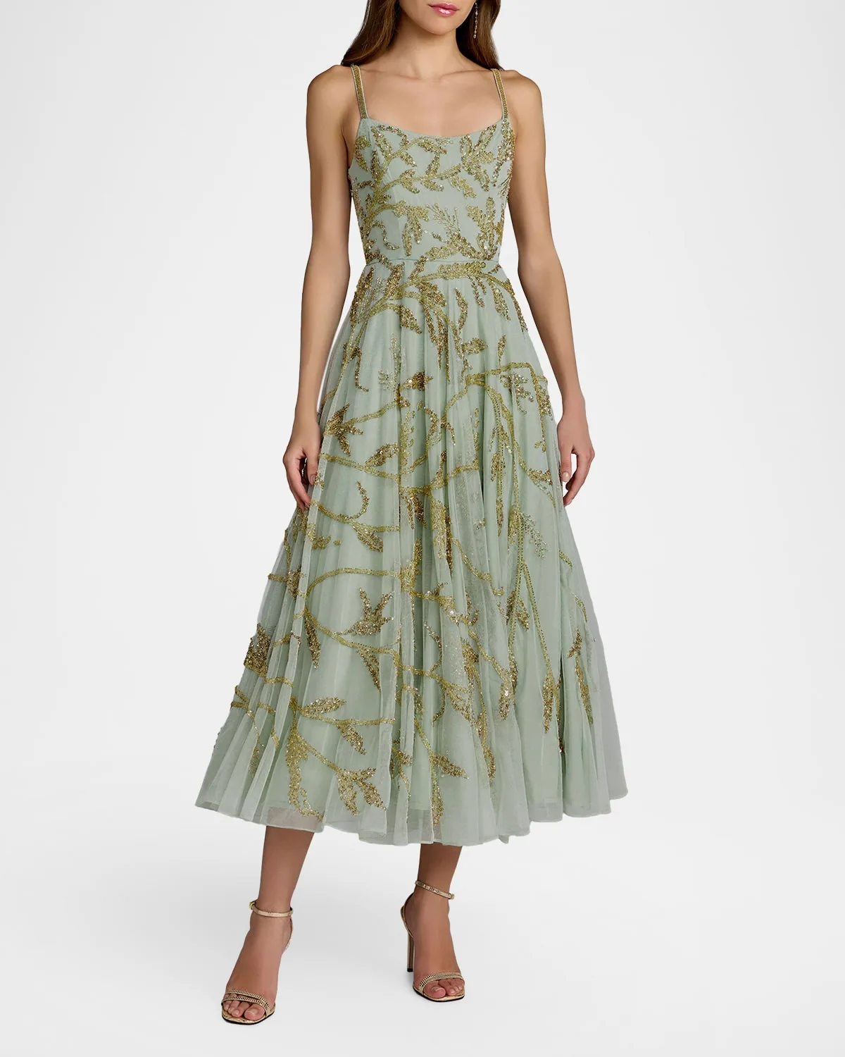Embellished Mesh Midi-Dress