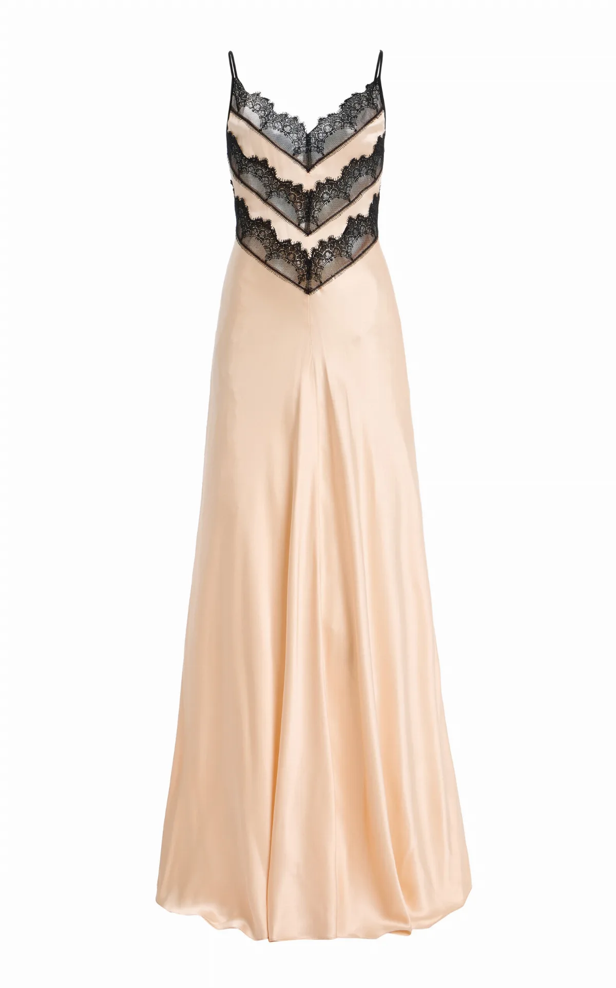 Lace-Trimmed Silk Satin Bias Slip Gown