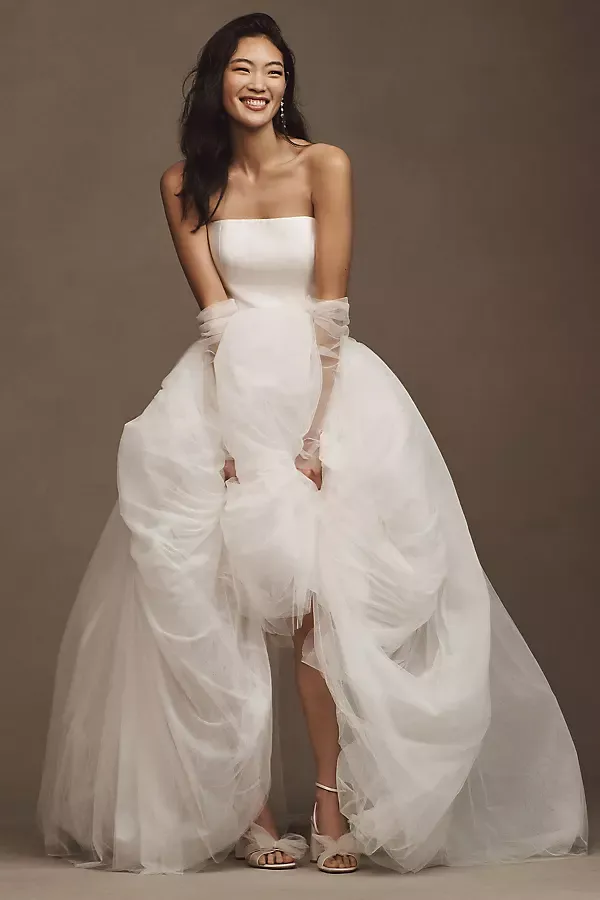 Jenny by Jenny Yoo Georgina Strapless Corset Drop-Waist Tulle Wedding Gown