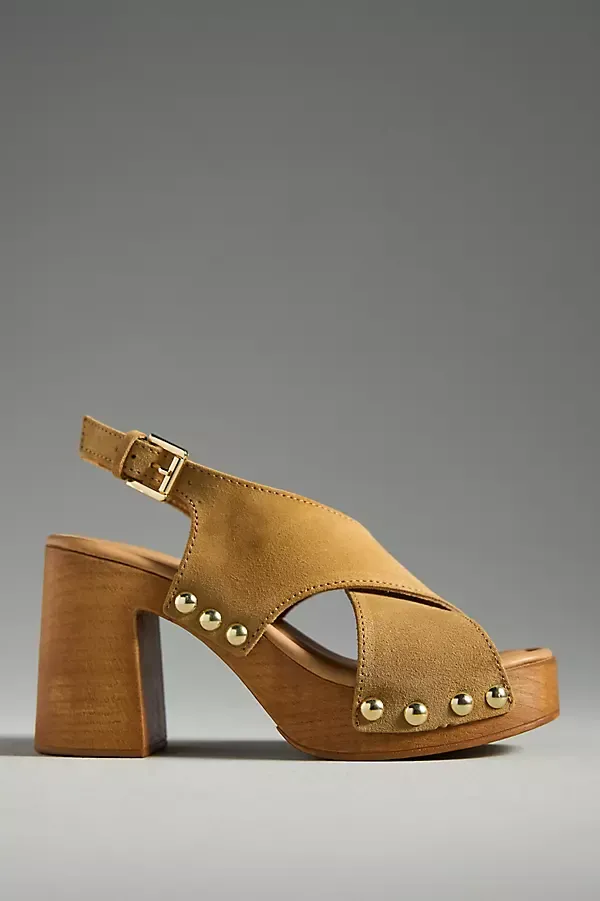 Studded Wood-Bottom Platform Sandals