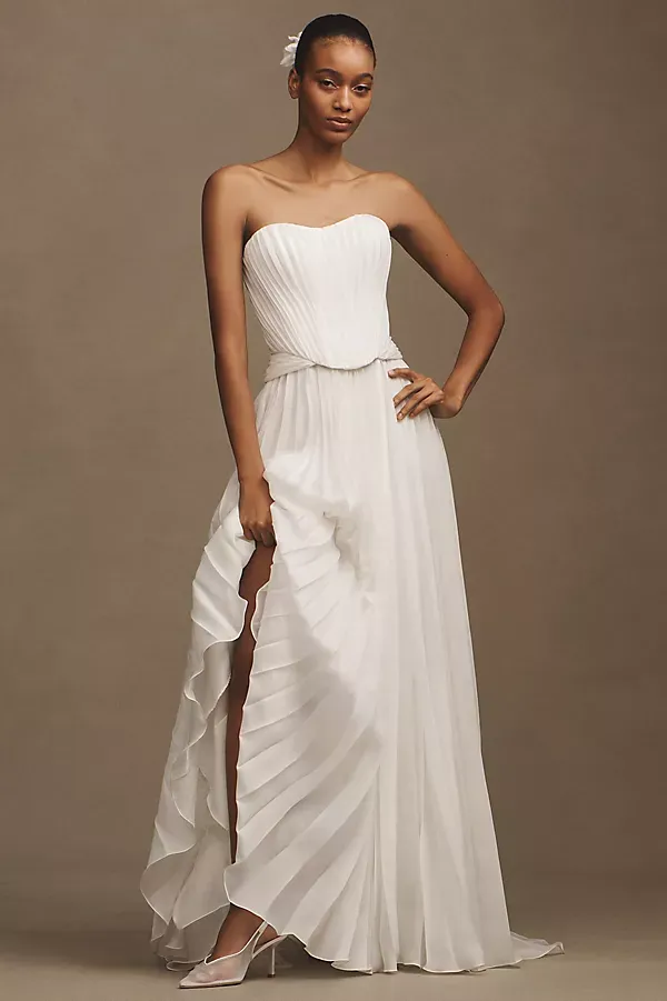 Willowby by Watters Willa Plissé Satin Chiffon Strapless Sweetheart A-Line Wedding Gown
