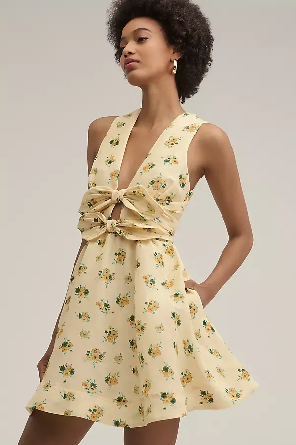 Delilah Linen Silk Bow Mini Dress