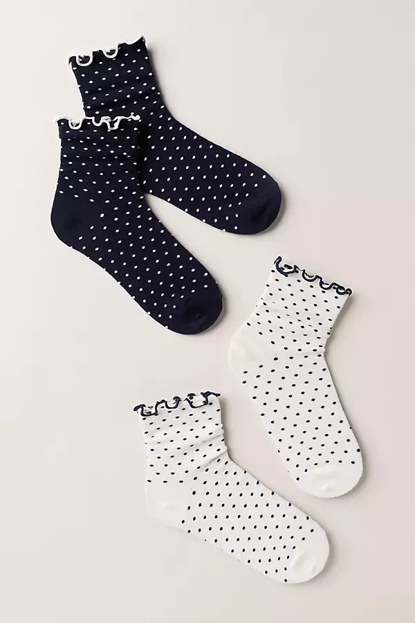 Merino Ruffle Crew Socks, Set of 2