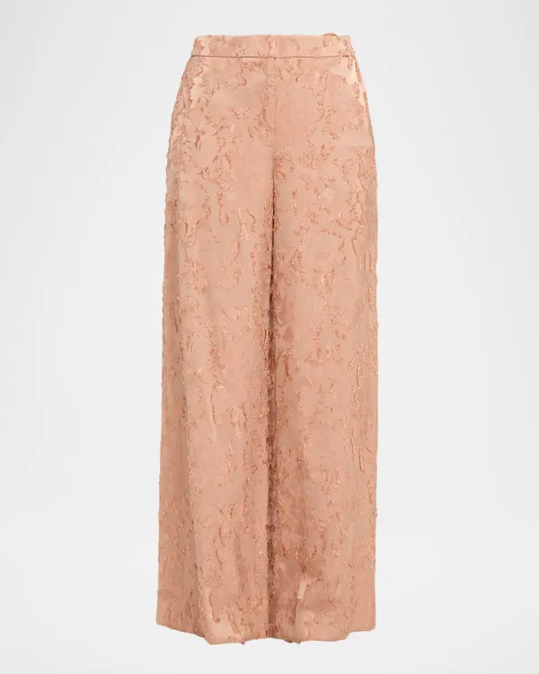 Alma Wide-Leg Fringe Jacquard Pants