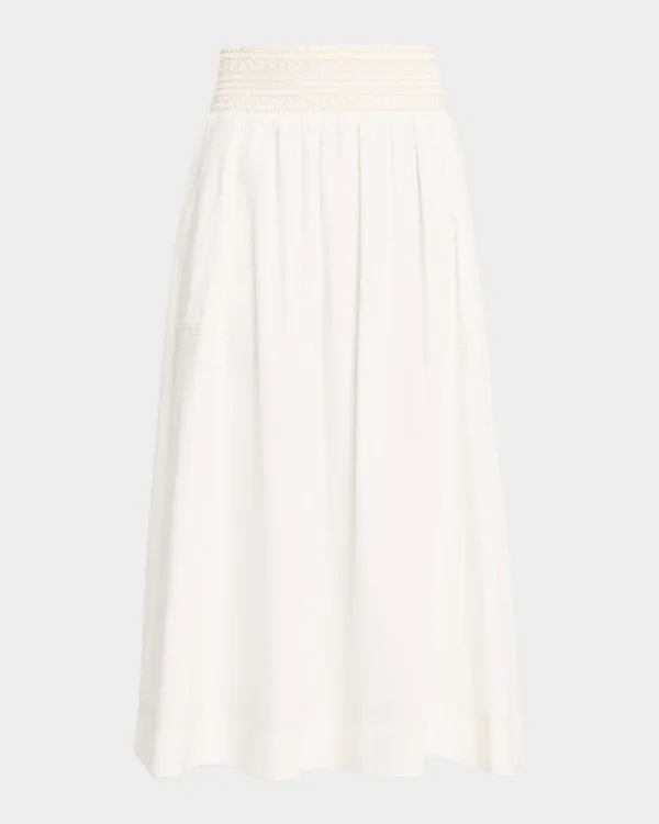 Galia Smocked Cotton Poplin Midi Skirt