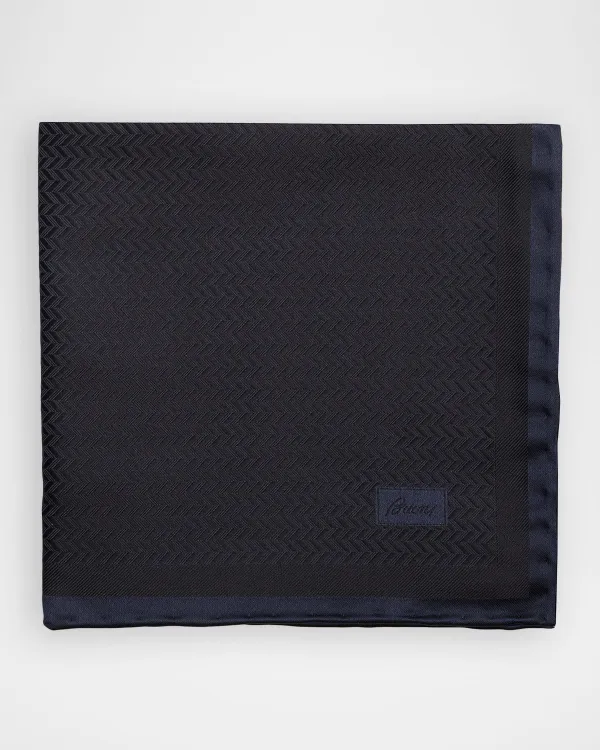 Chevron Jacquard Hand-Rolled Silk Pocket Square