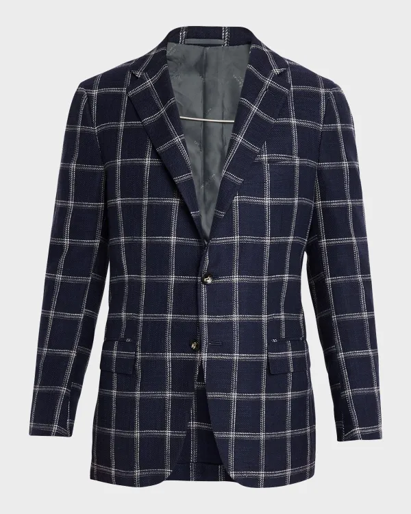 Windowpane Silk, Cotton and Cashmere Sport Coat