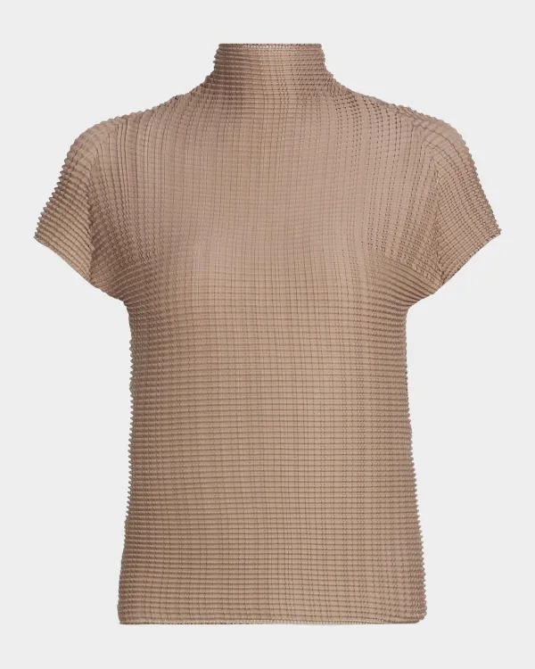 Wooly Pleats Mock-Neck Top