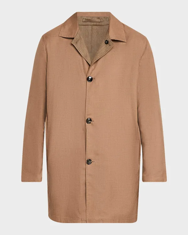 Wool and Silk Herringbone Reversible Raincoat