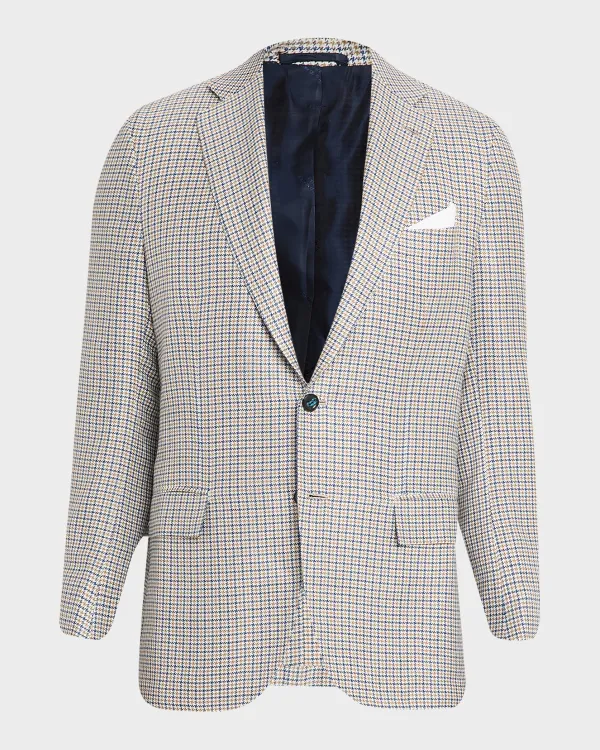 Cashmere, Silk and Linen Houndstooth Check Sport Coat