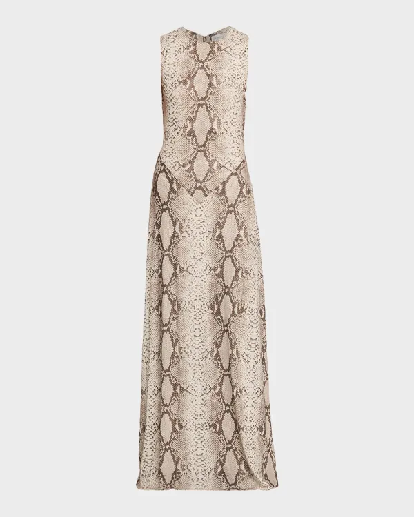 Uzina Sleeveless Python-Print Maxi Dress
