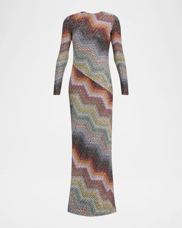 Sequin Wefted Loom Knit Long-Sleeve Gown