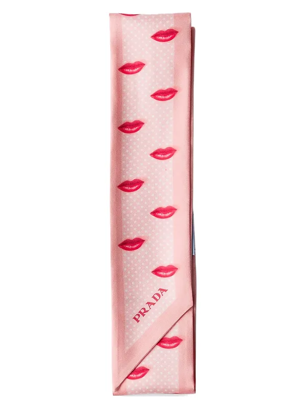 Printed Silk Twill Skinny Scarf by Prada