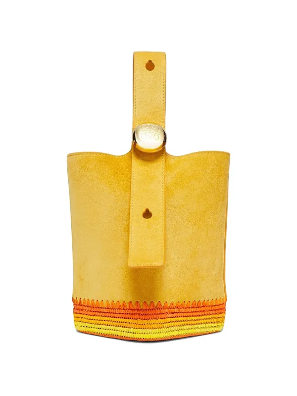 LOEWE x Paula's Ibiza Mini Pebble Suede & Raffia Bucket Bag