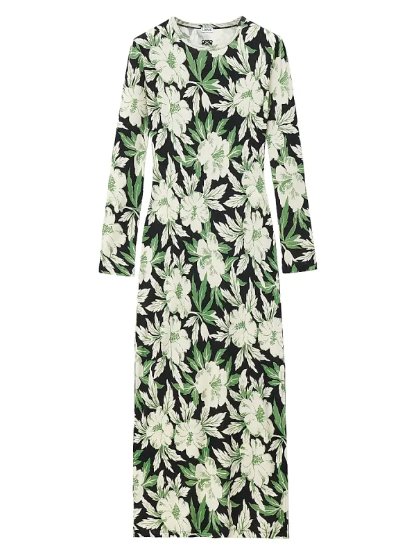 Floral Silk-Blend Crewneck Midi-Dress