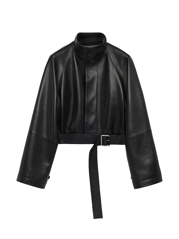 Leather Crop Trench Jacket