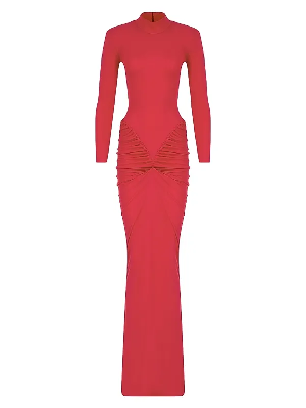 Darja Gathered Stretch Knit Maxi-Dress