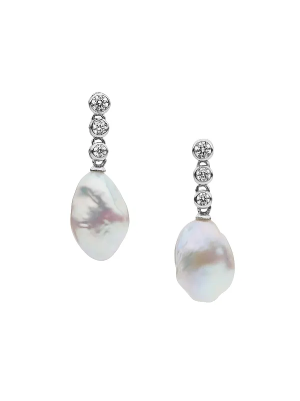 Zagora Winslie Rhodium-Plated, Cubic Zirconia & Freshwater Pearl Drop Earrings