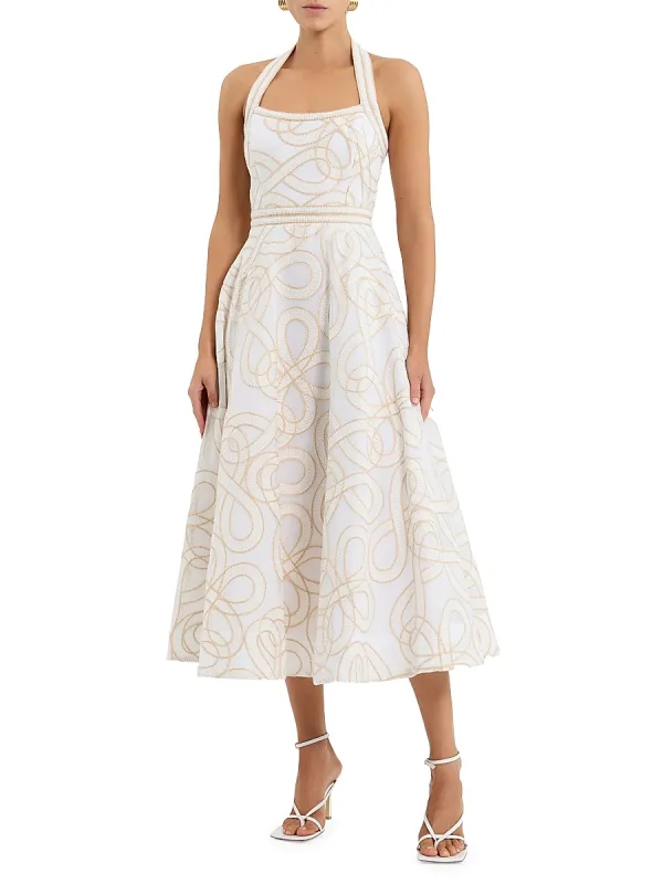 Irena Embroidered Halterneck Midi-Dress by Rebecca Vallance