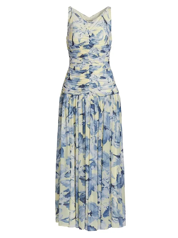 Melia Floral Ruched Midi-Dress