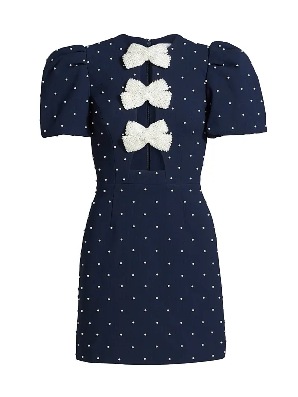 Veronica Pearl Bow Puff-Sleeve Minidress