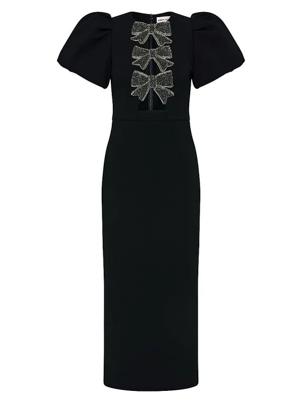 Eliana Crystal-Embellished Velvet Puff-Sleeve Midi-Dress